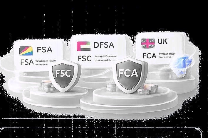 Regulator badges: FSA, DFSA, FSC, FCA